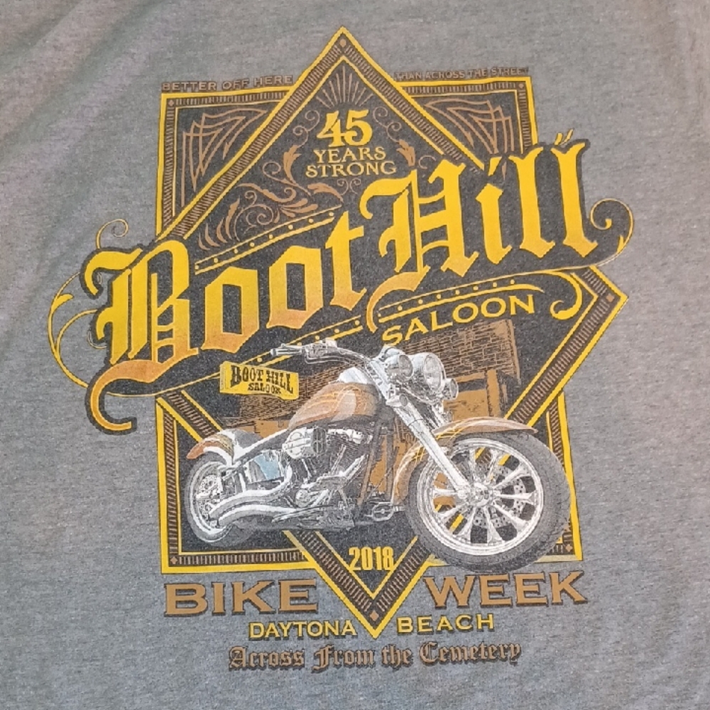 Gray Boot Hill Saloon T-Shirt with Gold Graphics